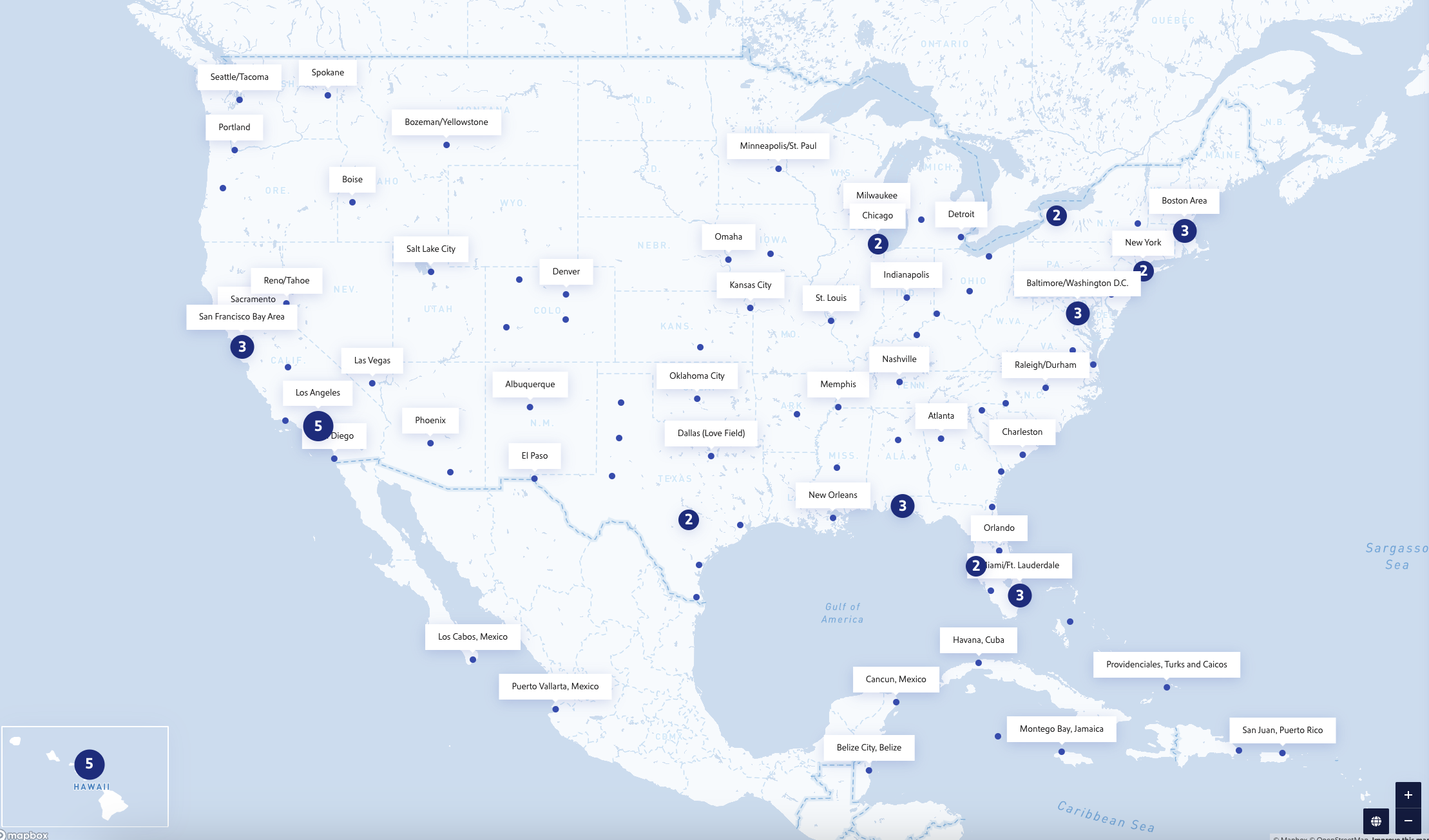 Southwest Airlines destinations map